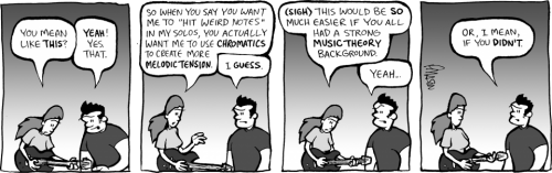 "hit More Weird Notes" Comic Strip About Music