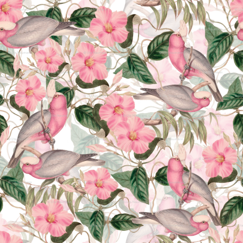 18" Victorian Blush Pink Watercolor Birds And Flowers Periwinkle