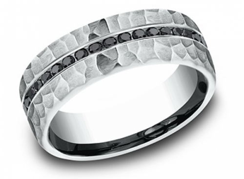 Black Diamond Hammered Style Wedding Band Titanium Ring