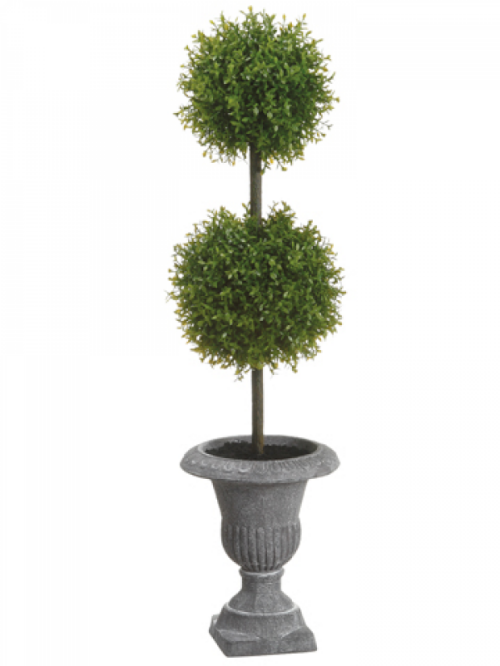 22" Tea Leaf Double Ball Topiary In Paper Mache Urn