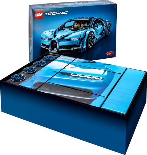 A Classic Bugatti Duo tone Blue Color Scheme Reflects Lego Bugatti Chiron Box