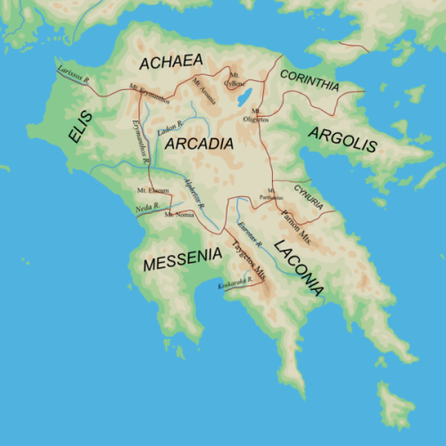 Ancient Regions Of Peloponnese Peloponnesus Ancient Greece Map