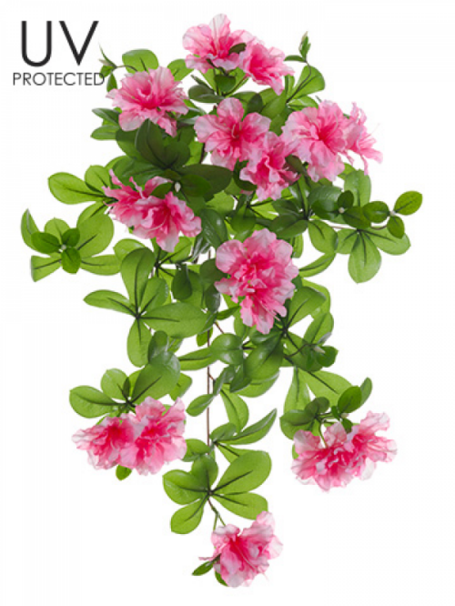 23" Uv Protected Azalea Hanging Bush Cerise Uv Protected Outdoor Azalea Silk Hanging Bush In Ce