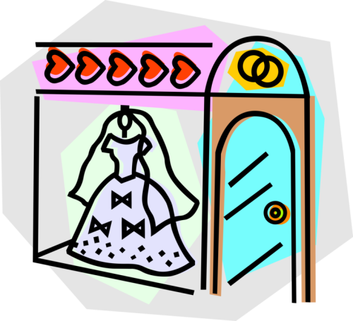 Vector Illustration Of Bride's Wedding Dress Hangs