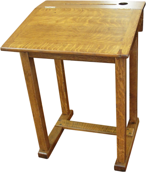 Vintage Oak School Desk Converts From Flat To Slant Wooden School Desk Png