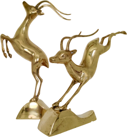 A Stunning Pair Of Vintage Brass Leaping Gazelles